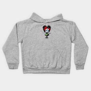 Sugar Skull Girl Playing Gabon Flag Guitar Kids Hoodie